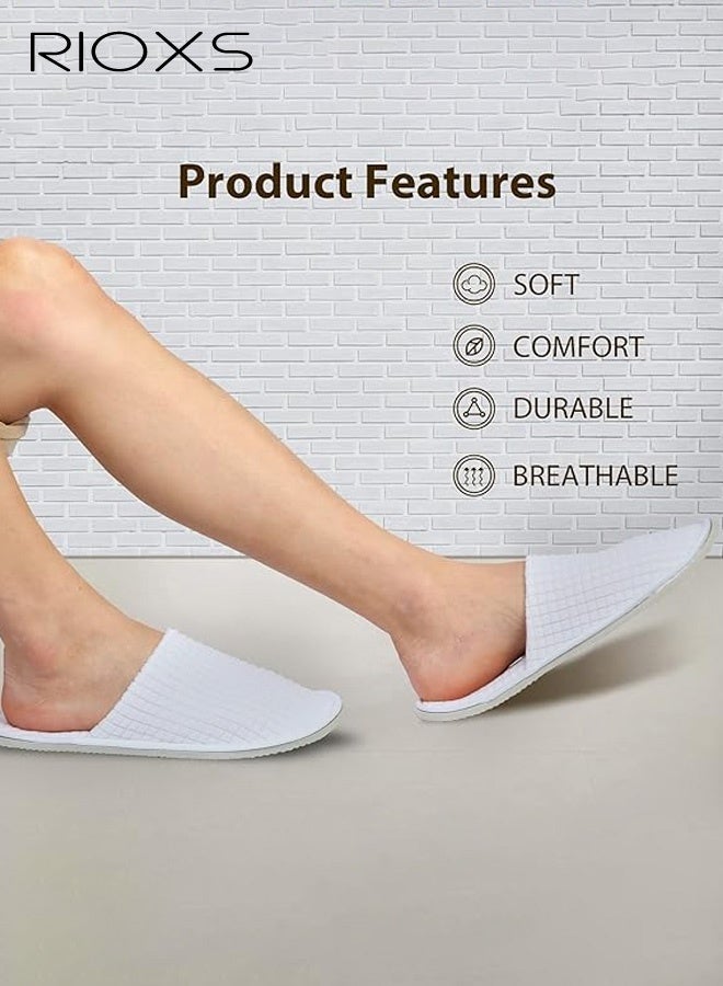 RIOXS 6 Pairs Slippers, Unisex Half Slippers, Non Slip Disposable Slippers For Guest, Reusable Washable Indoor Flats, Mens Womens Slippers, Spa Slippers Guest Slippers For Hotel/ Wedding Party, House Slippers For Bathroom Bedroom, Travel Slippers, Family Closed-toes Half Slippers, White - Image 3